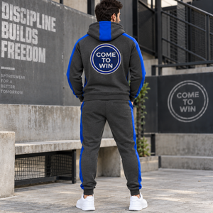 Ensemble de survêtement 2 en 1 pour homme en molleton de coton, streetwear d'hiver, sweat à capuche zippé et pantalon de jogging, logo brodé, pour adultes - Product Image 3