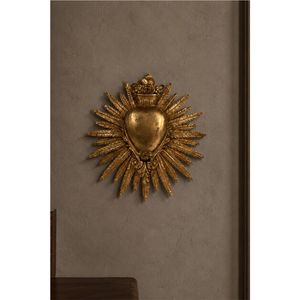 Antique Brass Finished Metal Sacred <b>Heart</b> Wall Decor Flaming <b>Heart</b> Exvoto Hanging <b>Ornament</b> Boho Vintage Living Room Accent Piece - Product Image 2