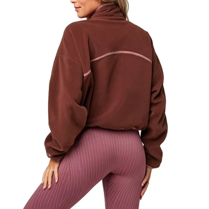 Embroidered Cropped Top Wholesale Custom Sweatshirt Thermal 100%Polyester Oversized Loose Quarter-Zip <b>Jacket</b> USA Women's Hoodies - Product Image 4