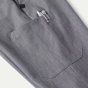 Unisex Gray V-Neck <b>Scrub</b> <b>Top</b> With Chest Pocket Cotton Polyester Woven Hospital Uniforms - Product Image 5