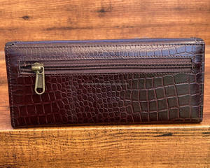 Cartera larga de cuero genuino con diseño de cocodrilo personalizado para mujer, Cartera de mano de cuero de vaca de alta calidad, precio al por mayor - Product Image 5