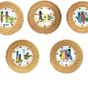 Artisan Handmade <b>Ceramic</b> <b>Coaster</b> with Rattan Weaving Made in Vietnam Eco Friendly Home Table Decor - Product Image 1