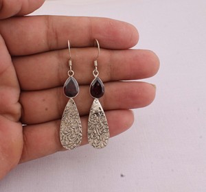 Pendientes de Granate Rojo Natural, Plata de Ley 925, Fabricante de Joyería, Venta al por Mayor, Pendientes de Piedras Preciosas Rojo Intenso para Mujer, Joyería Fina - Product Image 5