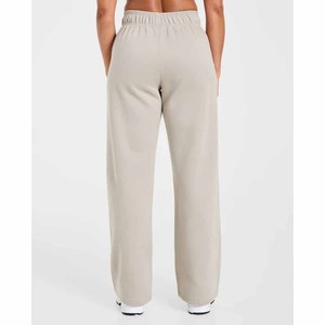 Pantalones Deportivos de Felpa para Mujer, Anchos, con Logotipo Bordado, Corte Holgado, Largos, Casuales, Cintura Media, Color Beige - Product Image 2