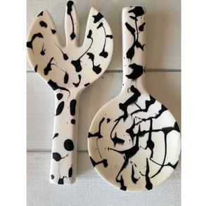 Ensemble de cuillères en résine noir et blanc, nouveau look, best-seller, ustensile de cuisine, cuillère à salade, cuillère de service pour hôtels, maisons, restaurants - Product Image 1