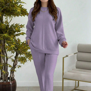 women tracksuit fitted cotton polyester zipper jacket jogger <b>pants</b> breathable stretch athletic gym wear sportswear set - Product Image 1