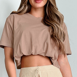 T-shirt Crop Top Personnalisé Écologique Respirant pour Femme – Été Ample et Oversize à Épaules Tombantes, Col Rond, Tissu Lourd 100% Coton - Product Image 1