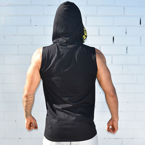 Débardeur à capuche sans manches pour homme, en mélange de coton, pour musculation, entraînement, gym, fitness, avec cordon de serrage, logo personnalisé - Product Image 2