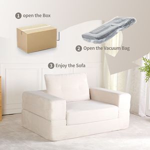 Sofá Cama Moderno de Compresión para Humanos y Mascotas, Tela de Pana, Sofá de Suelo con Almohada para Sala de Estar y Dormitorio, No Requiere Asientos Adicionales - Product Image 5