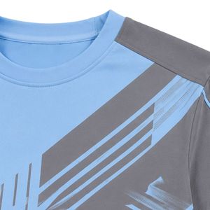Conjunto de dos piezas informal personalizado para mujer, camiseta de manga corta azul cielo y gris y pantalones de pierna recta con estampado geométrico - Product Image 3
