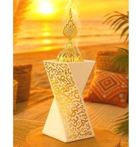 New Luxury Ramadan Decor Rotating Square Resin Crafts <b>Aroma</b> <b>Diffuser</b> Muslim Style Bakhoor Burner Gold Accents All-season - Product Image 6