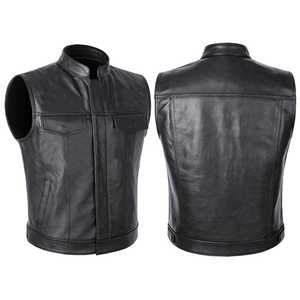 Gilet de motard en cuir véritable noir pour homme, col montant, fermeture éclair, longueur standard, vêtement d'extérieur fabriqué au Pakistan - Product Image 2