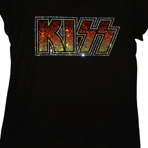T-shirt à col rond pour homme avec logo Kiss en strass, coupe classique, jersey décontracté, design de lettres sur le devant, en spandex/coton - Product Image 3