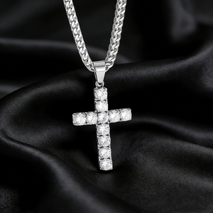 Collier pendentif croix en argent 925 pour homme avec diamants Moissanite multicolores, bijoux de luxe - Product Image 5