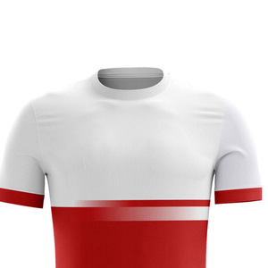 Ensemble de maillot de handball pour homme, rouge et blanc, à blocs de couleur, manches courtes, col rond, vêtements de sport, toutes saisons, 100% polyester, joueur - Product Image 3