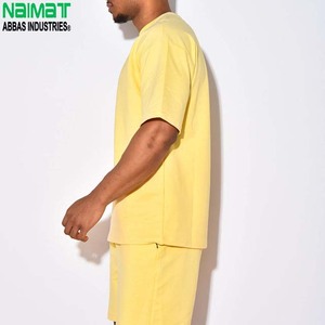 Men's Yellow Cotton T-Shirt <b>Set</b> Crew Neck Solid Color Casual Summer Breathable <b>Knitted</b> Short Sleeve Outfit - Product Image 3