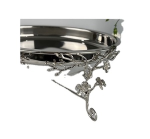 Mondern Handicraft <b>Trays</b> Indian Silver Dishes Brass Boarder With Floral Pattern Stainless Steel <b>Trays</b> Tier Stand Fruit Salad - Product Image 1