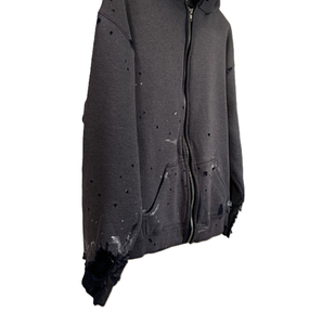 Sudadera con capucha y cremallera para hombre, estilo vintage, azul marino, desgastada, con salpicaduras de pintura, oversize, estilo streetwear grunge - Product Image 4