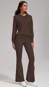 Conjunto de Sudadera con Capucha y Pantalones de Felpa para Mujer, 2 Piezas, Color Sólido, Corte Holgado, Casual, Manga Larga, 100% Algodón, Transpirable, 400g - Product Image 3