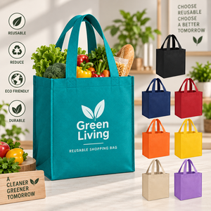 Green Living <b>Reusable</b> Nonwoven Tote <b>Bag</b> Hand Length Handle Eco Friendly <b>Shopping</b> <b>Bag</b> Multiple Colors Available - Product Image 1