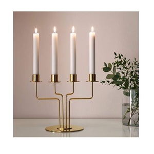 Modern 3 Tier Gold Tealight <b>Candle</b> Holder Geometric Metal Candelabra With Curved <b>Arch</b> and Pendulum Design For Dining Table - Product Image 1