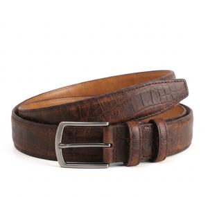 Cinturón de Cuero Vacuno Marrón de Primera Calidad para Hombre, Estilo Vintage, Elegante, con Costuras en Contraste, Hebilla de Cobre Trenzada, Estilo Casual de Negocios - Product Image 5