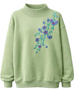 Sudadera de Forro Polar Oversize Verde Claro Personalizada para Mujer, con Cuello Alto y Bordado Floral, Estilo Casual de Invierno, Ajuste Holgado, Top de Moda - Product Image 1