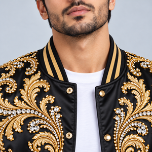 Vestes en satin pour hommes de qualité supérieure, ornées de strass, manteaux bomber scintillants, vêtements de rue élégants et décontractés, vêtements de fête de luxe - Product Image 4