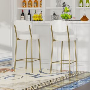 Set di 2 Sgabelli da Bar Imbottiti Bianco Crema 29 Pollici, Sgabelli da Bancone in Velluto con Schienale e Poggiapiedi, Sedie da Pranzo per Cucina - Product Image 3