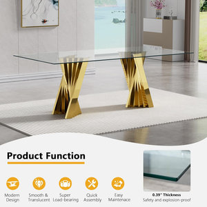 Mesa de Comedor Rectangular Moderna de Acero Inoxidable Dorado para Hogar, Hotel y Apartamento - Product Image 4