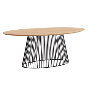 Base de Metal Industrial Estilo Jaula con Tapa Ovalada de Madera de Mango Sólida, Mesa de Comedor Moderna de Estilo Europeo para el Hogar, Cocina o Restaurante - Product Image 1
