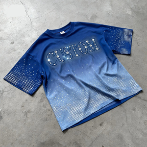Camiseta de Hombre Oversize OEM 2026 de Manga Corta con Cuello Redondo, Diseño de Letras con Pedrería, Personalizada, Azul, Estilo Casual Urbano - Product Image 3