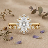 Ensemble de bagues de fiançailles et de mariage vintage en or 14K avec diamant ovale 2 carats et halo, unisexe, empilable, certifié IGI, pour fête