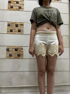Women's High Quality White Cotton Summer Casual Shorts Breathable Eco-Friendly Vintage Embroidery High <b>Elastic</b> Waist Closure - Product Image 5