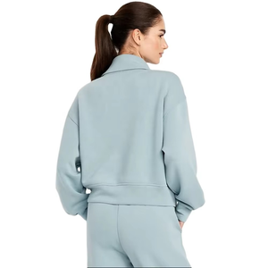 Ensemble survêtement décontracté pour femme avec logo personnalisé, sweat-shirt à demi-zip et pantalon de jogging, toutes tailles, vente en gros, OEM, marque privée - Product Image 5