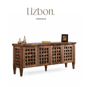 Console moderne de luxe en bois massif avec détails sculptés, meuble de rangement pour salon - Product Image 1