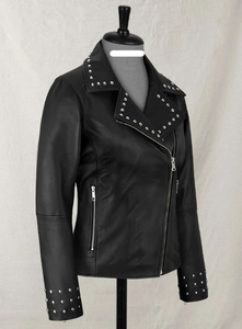 Custom Studded Black <b>Biker</b> <b>Jacket</b> for Women, Real Leather Motorcycle Moto <b>Jacket</b> - Product Image 3