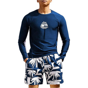 Men's Swimsuit Long Sleeve Rash Guard Swim Shirt and Shorts 2 Piece <b>Bathing</b> Suit Swimwear Set - Product Image 1