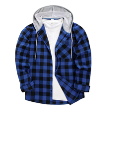 HO 2024 <b>Men's</b> Casual Plaid Long Sleeve Button Hooded <b>Shirts</b> Grid Printing Youth Tops Outwear Coat for Spring Autumn - Product Image 3