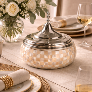 Luxury Mother of Pearl Inlay Casserole <b>Dish</b> with Lid | Stainless Steel Hotpot Food Warmer <b>Serving</b> Bowl Decorative Cookware <b>Set</b> - Product Image 1