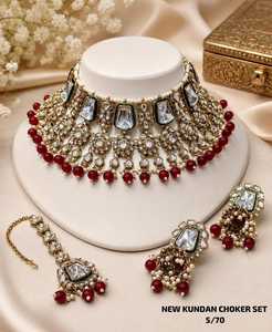 Indian Traditional Antique Gold Plated Flower Pattern Imitation <b>Pearl</b> Kundan Choker Necklace Earring <b>Set</b> Lavender Purple <b>Jewelry</b> - Product Image 3
