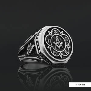 แหวนเมสัน BOJ รุ่น 003 แบบกำหนดเองได้ สำหรับทั้งชายและหญิง แหวนตราประทับฟรีเมสันส่วนบุคคล แหวนตราประทับมาสเตอร์เมสันเท็กซัส สไตล์ฮิปฮอป สีเงิน ราคาประหยัด - Product Image 5