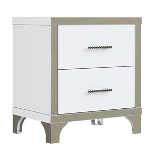 Elegant High Gloss Nightstand with Metal Handle <b>Mirrored</b> <b>Bedside</b> Table with 2 Drawers for Bedroom or Living Room - Product Image 5