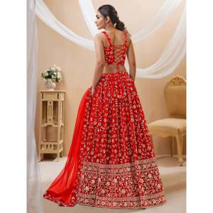Red Embroidered Georgette <b>Wedding</b> Lehenga Choli - Product Image 4