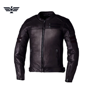 Blouson Moto Homme en Cuir Véritable Noir Respirant Rembourré Col Montant Fermeture Éclair Coupe Ajustée Couleur Unie Idéal Automne - Product Image 1