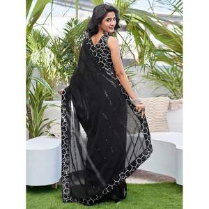 Sari de diseñador con lentejuelas bordadas Trabajo para ropa de fiesta para vestidos de Club - Product Image 2