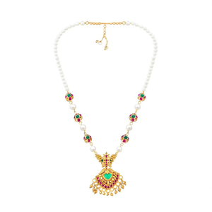Traditional Matte Pota Stone and <b>Pearl</b> Long Necklace <b>Set</b>-Fashion <b>Jewelry</b> - Product Image 2