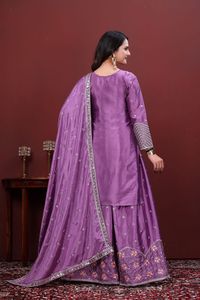 Ensemble haut, palazzo et dupatta en mousseline brodée de sequins, entièrement cousu, doublure en micro-coton, tenue de soirée ethnique (UV 144) - Product Image 5