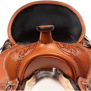 Handmade Genuine Leather Brown Floral Soft Nickel-Plated <b>Brass</b> Hardware Premium Durable Customizable <b>Horse</b> Western Show Barrel - Product Image 5