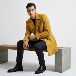Manteau long en laine pour homme, double boutonnage, au-dessus du genou, épais, pour l'automne et l'hiver - Product Image 4